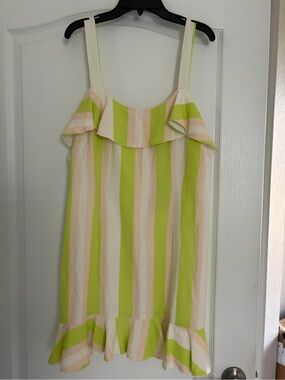 NBD Striped Ruffle Sundress — Lime Green & Blush